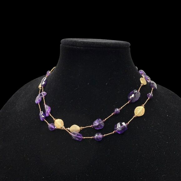 Margo Morrison Amethyst Combo Gold Vermeil Ball Swarovski Sterling 35” Necklace - Picture 5 of 10